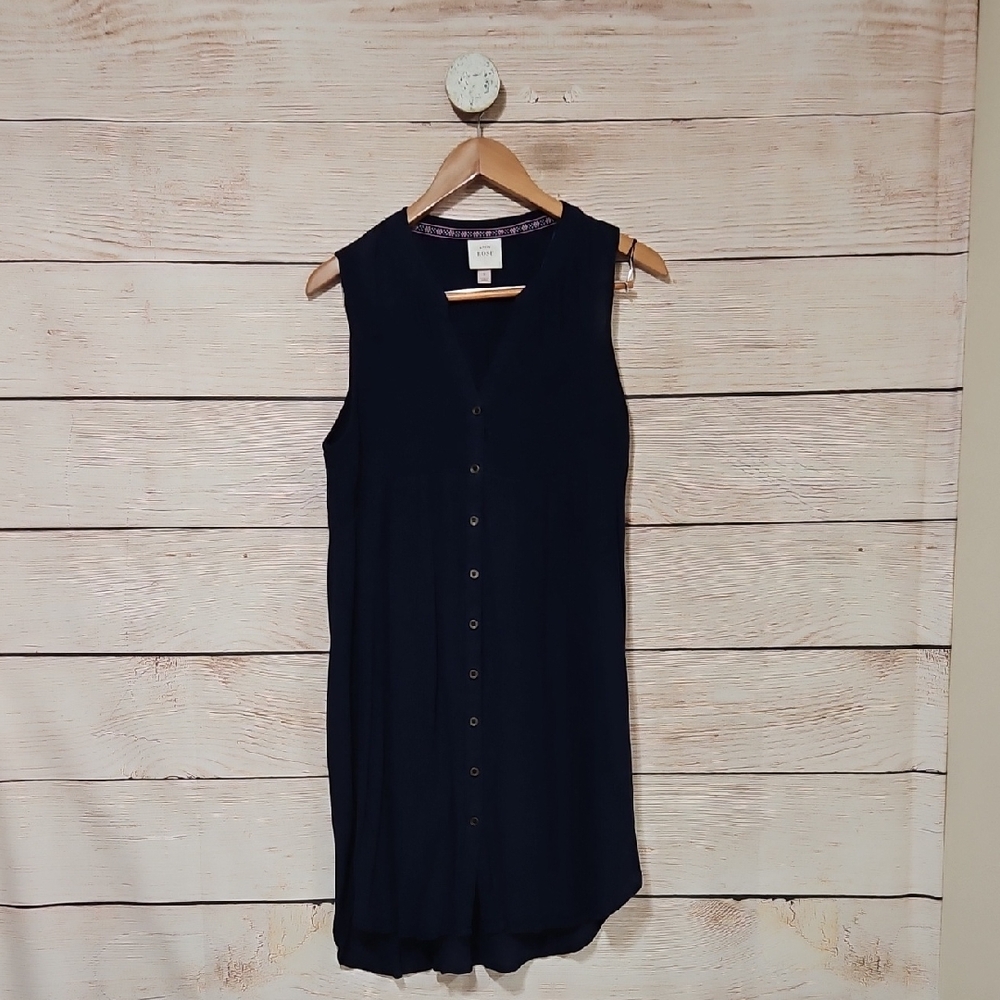 💟 Knox Rose Boho Navy Blue Midi Button Down Dress Small